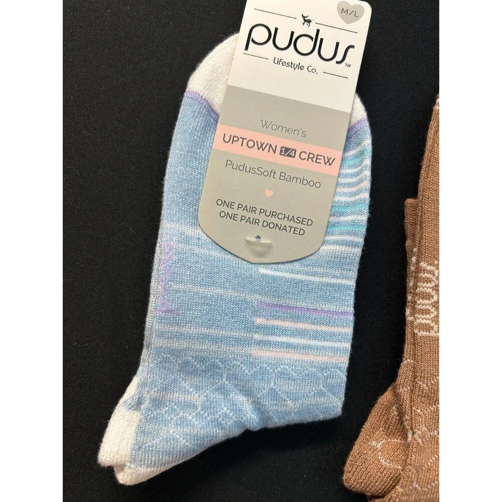 Pudus Uptown 1/4 Crew Socks Lot 3 Pack M/L 9-11 Bamboo Knit Hearts Striped NWT